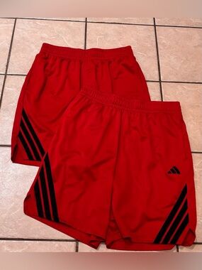 adidas Red Men's Performance Shorts with Black Stripe Accents